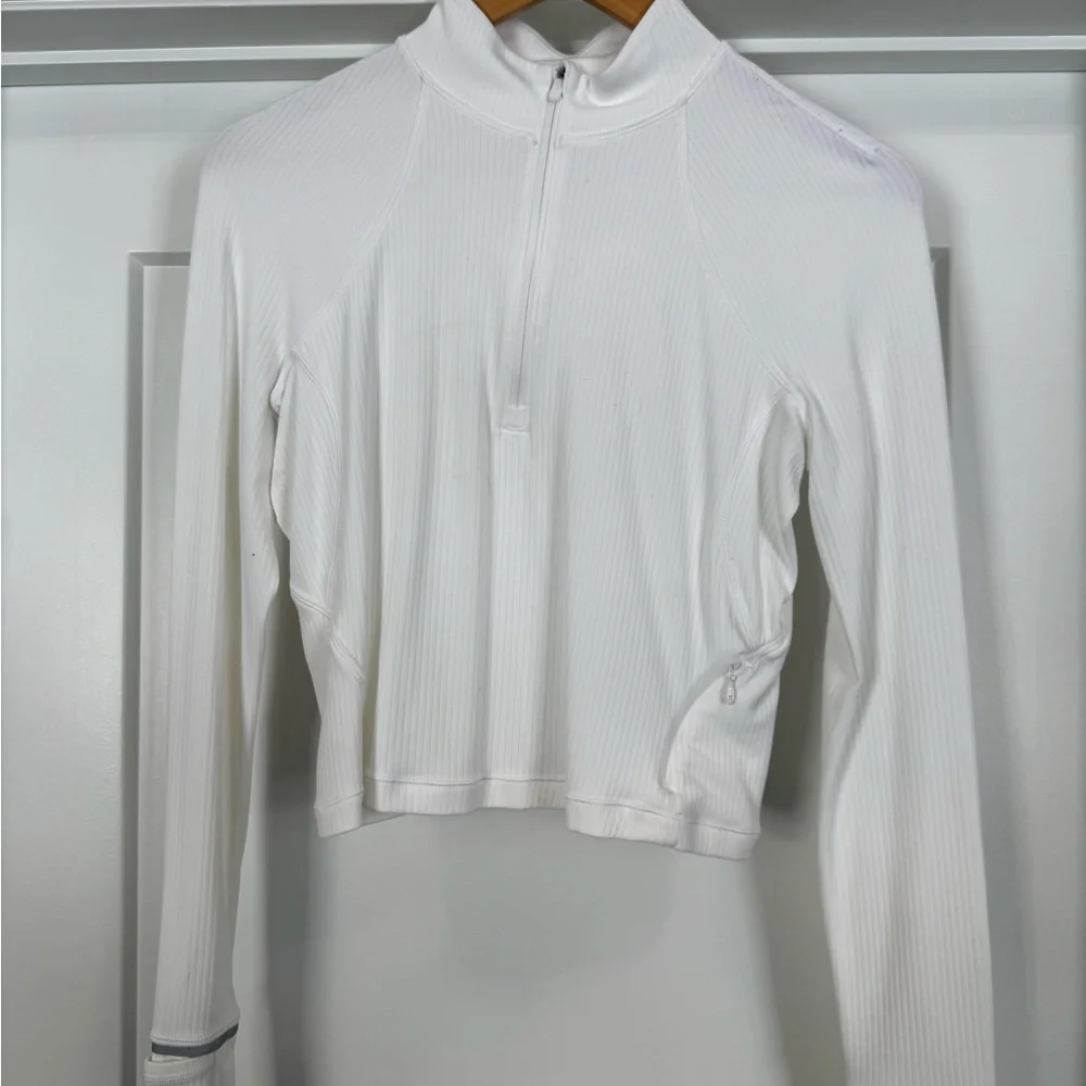 Lululemon Rulu Crop Ribbed Half Zip White Size 8 - Picture 3 of 3